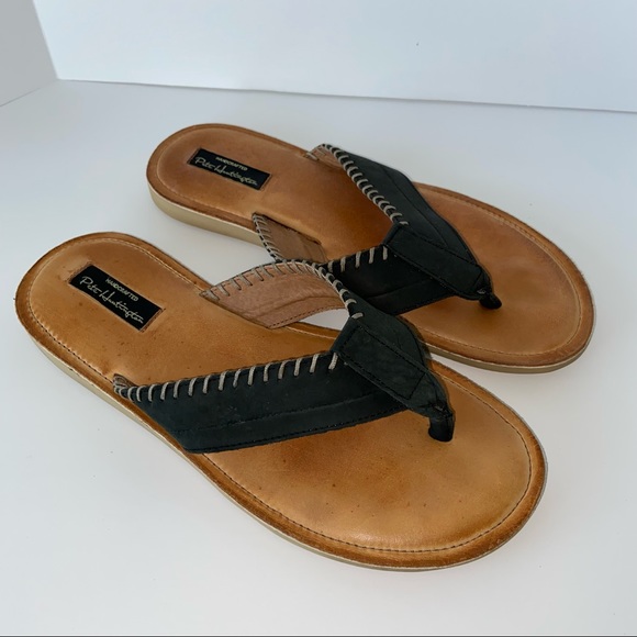 Pete Huntington Men’s Black Leather Flip Flops 9 - Picture 2 of 6